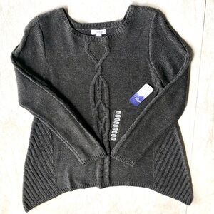 Indigo Women’s Oversized Crew Neck Pullover knit Sweater Dark Gray Size S